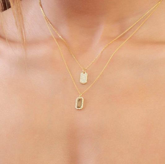 Diamond Dog Tag Necklace / 14k Gold or Silver Diamond Dog Tag Necklace / Diamond Necklace / Diamond Birthday Gift Idea / Dog Tag Pendant