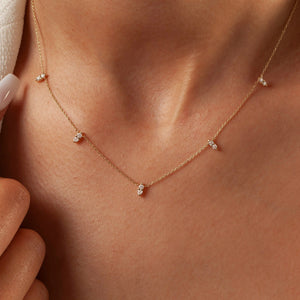 Diamond Spike Station Necklace / 14k Gold Diamond Station Necklace / Dainty Diamond Necklace / Diamond Layering Necklace
