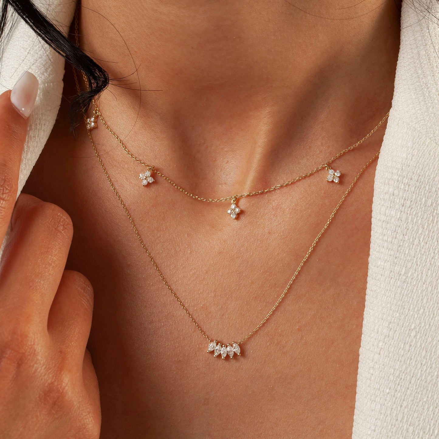 Marquise Diamond Necklace / 14k Gold and Marquise Diamond Necklace / Dainty Diamond Necklace /Diamond Gift