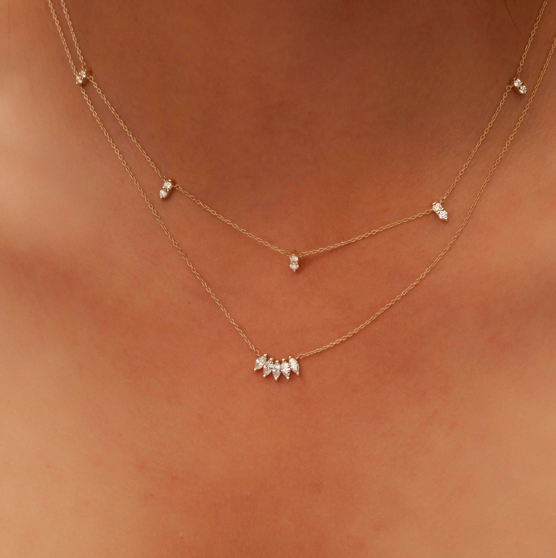 Marquise Diamond Necklace / 14k Gold and Marquise Diamond Necklace / Dainty Diamond Necklace /Diamond Gift