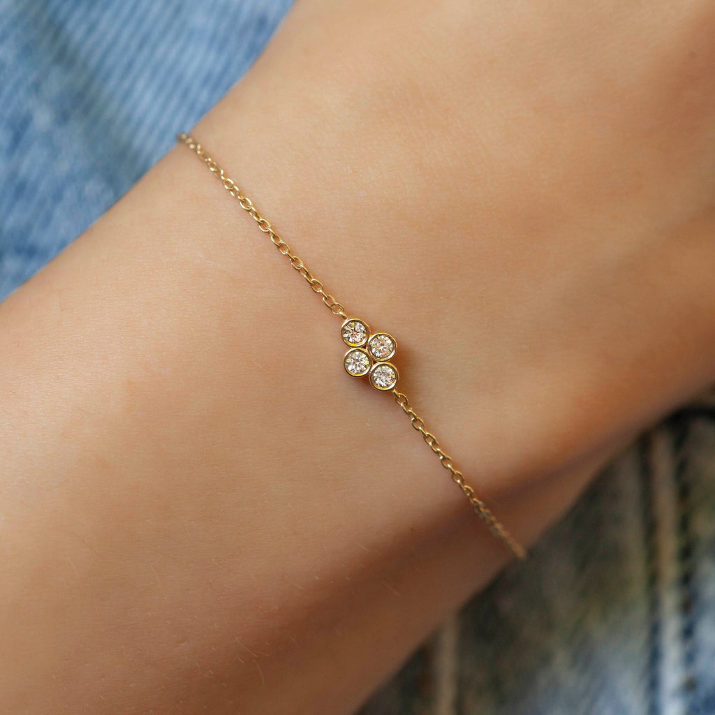 Diamond Bolo Bracelet / 14k Diamond Bezel Set Bolo Bracelet / Adjustable Diamond Bracelet / Birthday Gift / Anniversary Gift