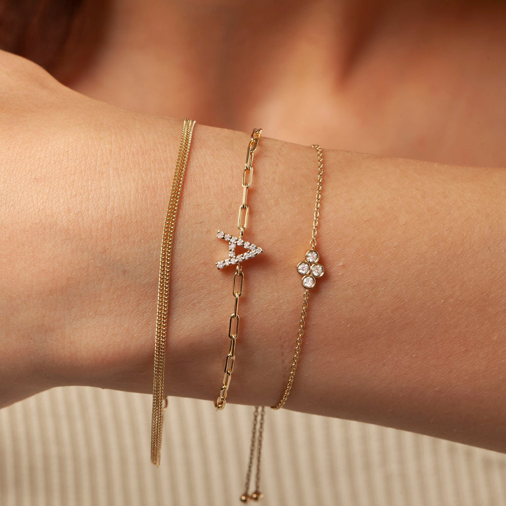 Diamond Bolo Bracelet / 14k Diamond Bezel Set Bolo Bracelet / Adjustable Diamond Bracelet / Birthday Gift / Anniversary Gift