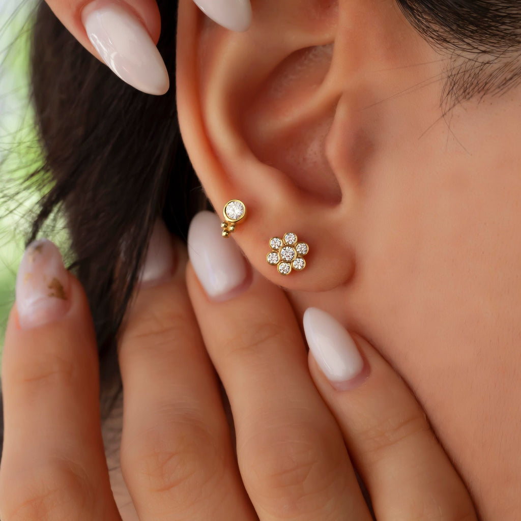 Diamond Studs / 14k Gold Diamond Trio Stud Earrings / Anniversary Gift / Birthday Gift / Graduation Gift / Bridal Gift / Diamond Gift Ideas