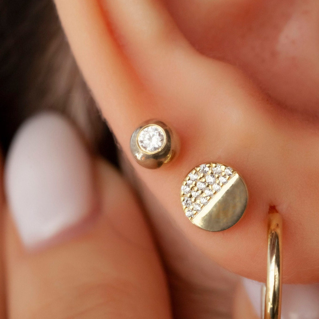 Diamond Bead Studs / 14k Gold Diamond Ball Stud Earrings / Solitaire Sphere Studs / Birthday Gift / Graduation Gift / Bridal Gift