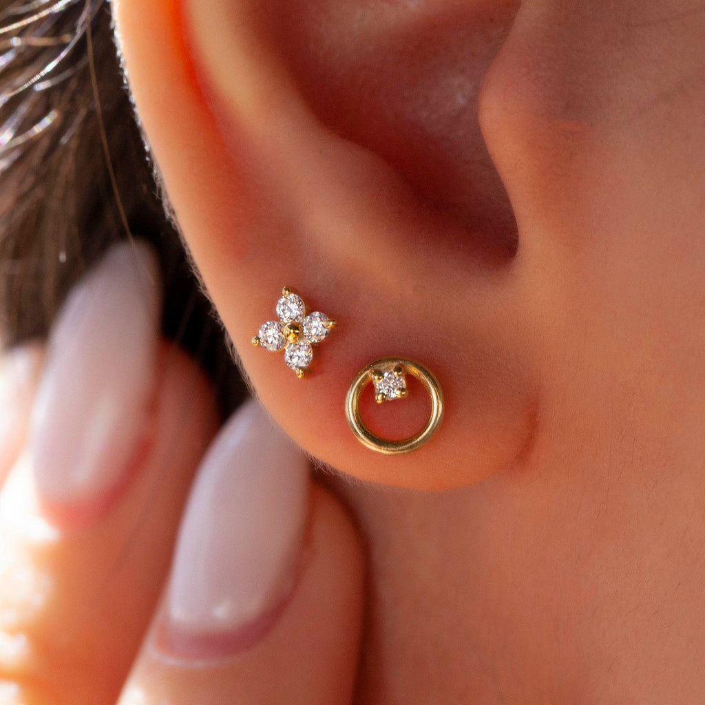 Diamond Circle Studs / 14k Gold and Diamond Circle Earrings / Open Circle Studs / Diamond Gift Ideas / Diamond Birthday Gift