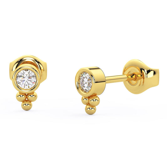 Diamond Studs / 14k Gold Diamond Trio Stud Earrings / Anniversary Gift / Birthday Gift / Graduation Gift / Bridal Gift / Diamond Gift Ideas