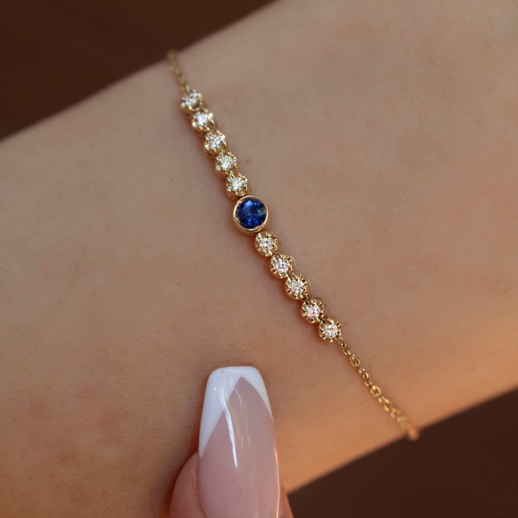 Diamond and Sapphire Bolo Bracelet / Diamond Tennis Bracelet / Dainty Diamond Bracelet / Diamond Adjustable Bracelet