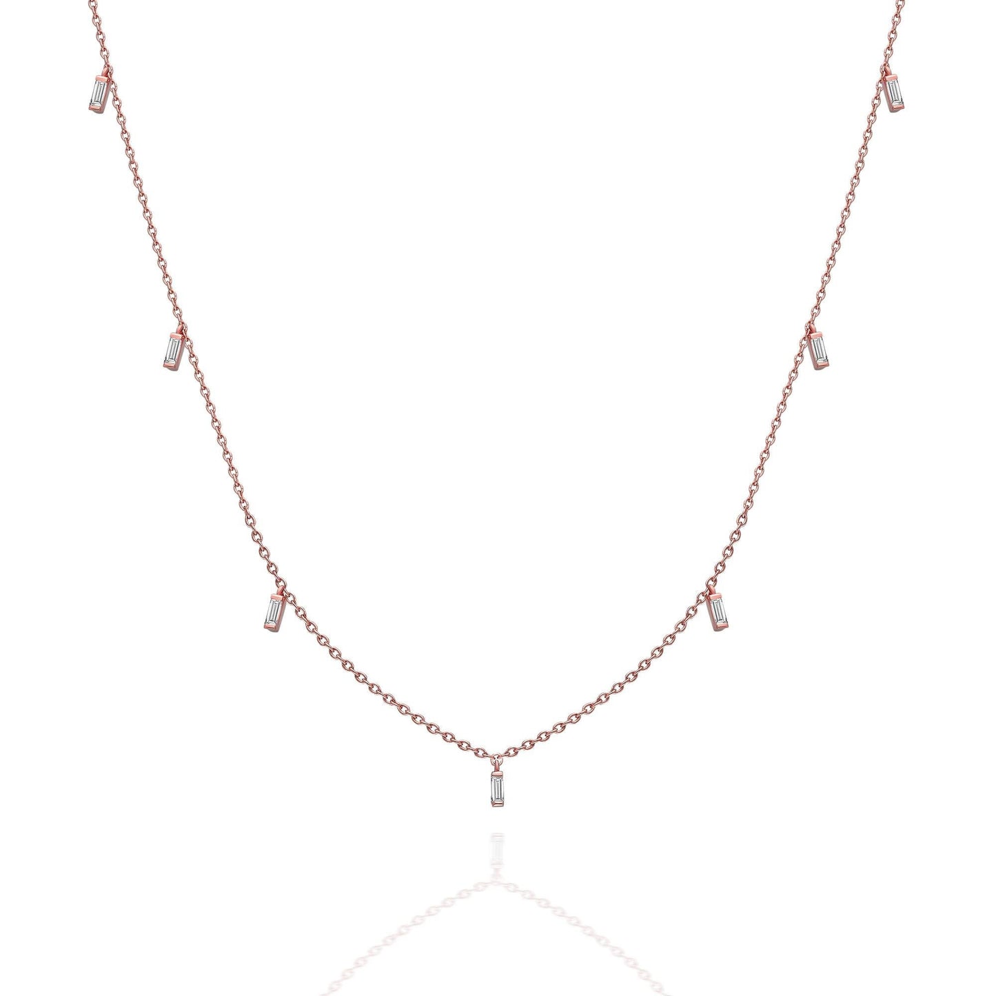 Diamond Station Necklace / 14k Gold and Baguette Diamond Station Necklace / Dainty Diamond Necklace / Layering Necklace