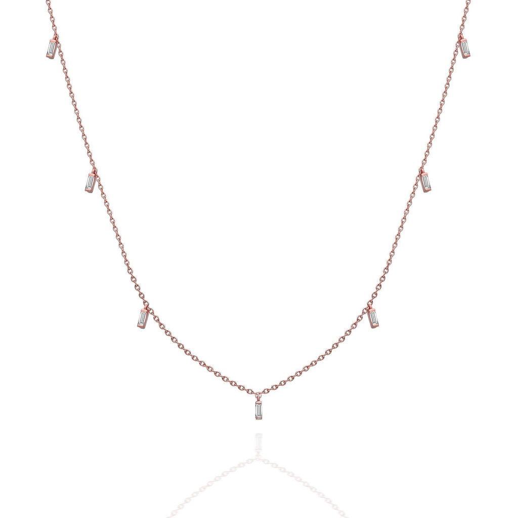 Diamond Station Necklace / 14k Gold and Baguette Diamond Station Necklace / Dainty Diamond Necklace / Layering Necklace