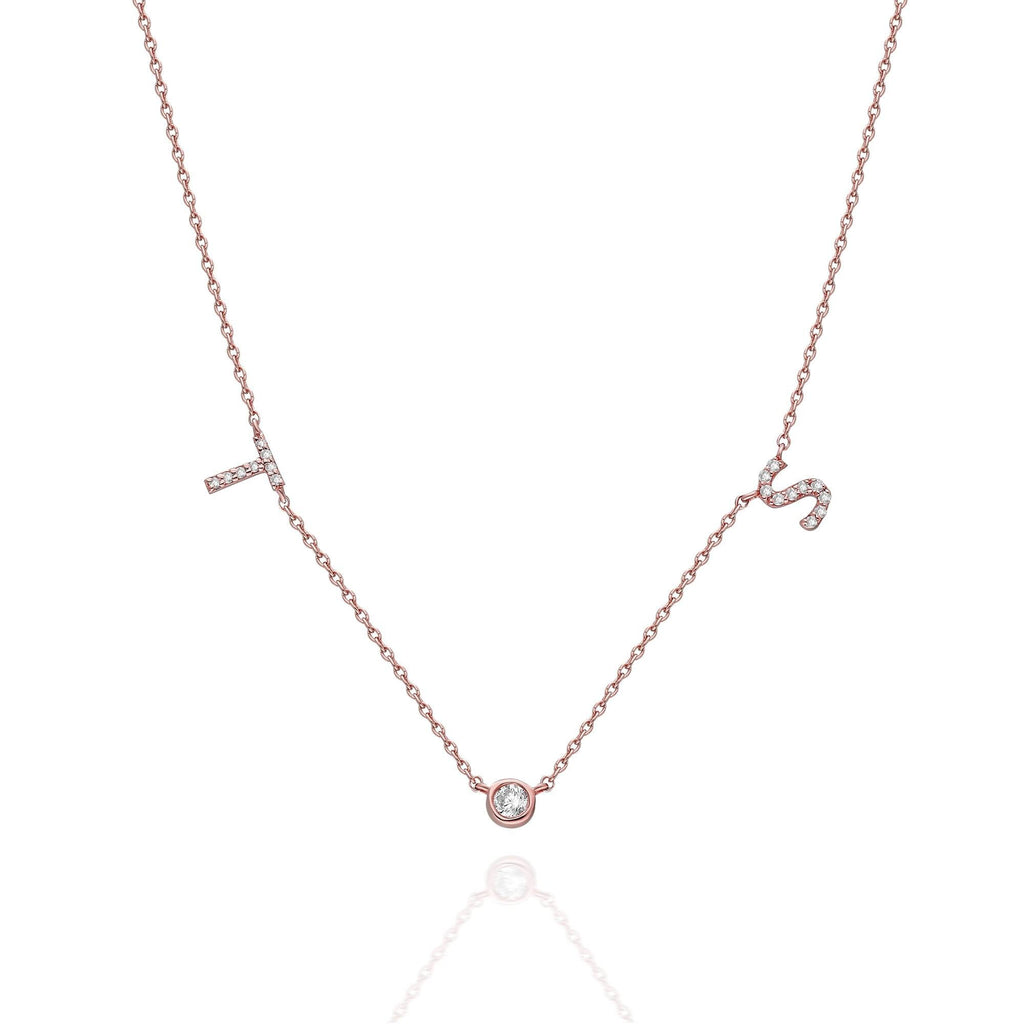 Diamond Initial Necklace / 14k Gold Diamond Double Initial Necklace with Solitaire Bezel Diamond / Birthday Gift / Graduation Gift