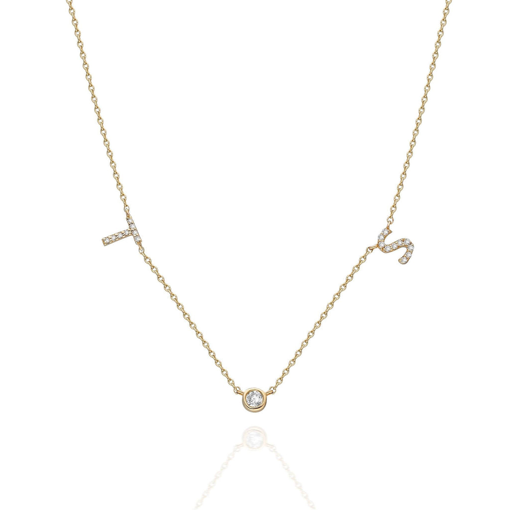 Diamond Initial Necklace / 14k Gold Diamond Double Initial Necklace with Solitaire Bezel Diamond / Birthday Gift / Graduation Gift