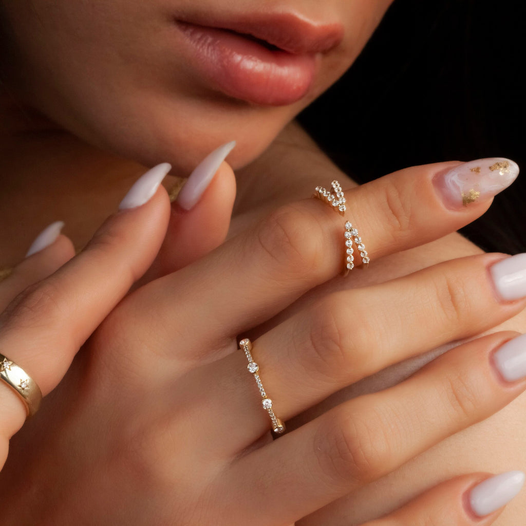 14k Gold Round Diamond Ring/ Diamond Cuff Ring / Anniversary Birthday Graduation Gift / Open Ring / Stackable Ring / Lab or Natural Diamonds