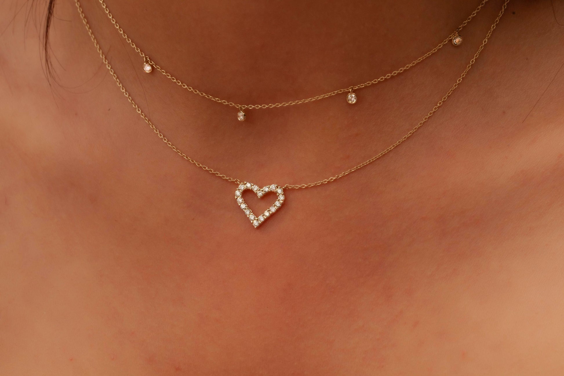 14k Gold and Solitaire Heart Diamond Necklace