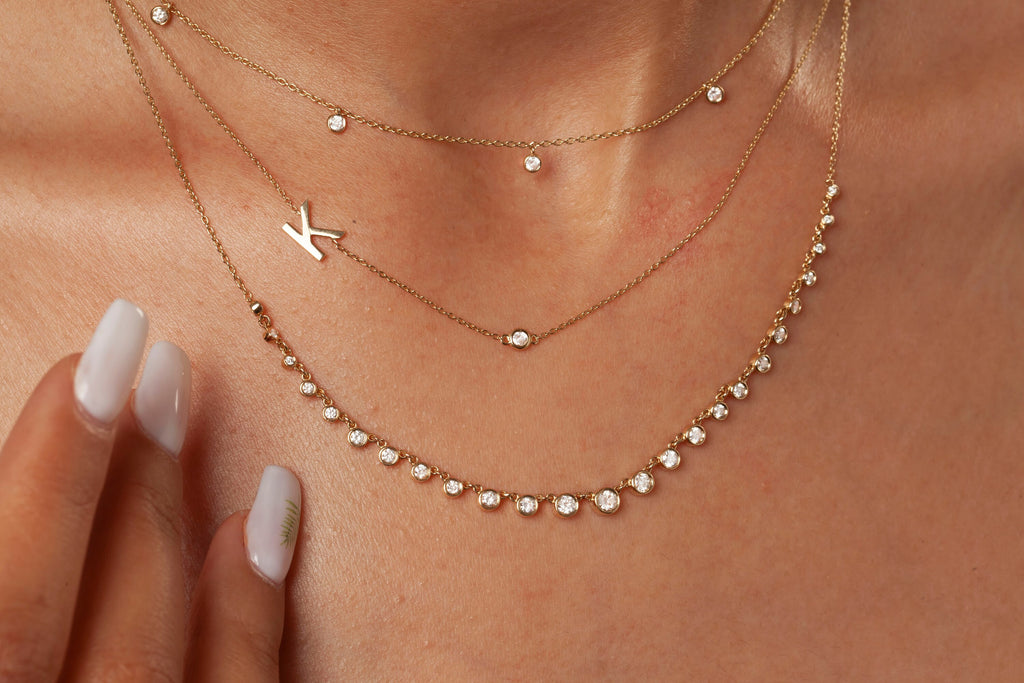 Diamond Station Necklace / 14k Gold Diamond Station Necklace / Dainty Diamond Necklace / Diamond Station Necklace / Layering Necklace