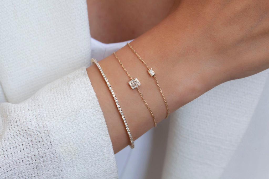 Baguette Diamond Bracelet / 14k Gold Invisible Baguette Setting Bracelet / Diamond Square Bracelet / Graduation Gift / Anniversary Gift /