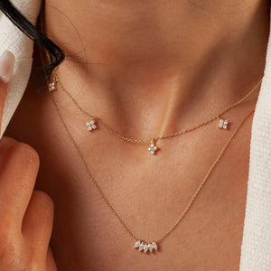 Diamond Station Necklace / 14k Gold Clover Station Necklace / Dainty Charm Necklace / Minimalistic Station Necklace / Bridal Gift