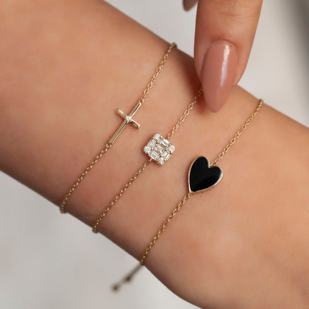 Baguette Diamond Bracelet / 14k Gold Invisible Baguette Setting Bracelet / Diamond Square Bracelet / Graduation Gift / Anniversary Gift /