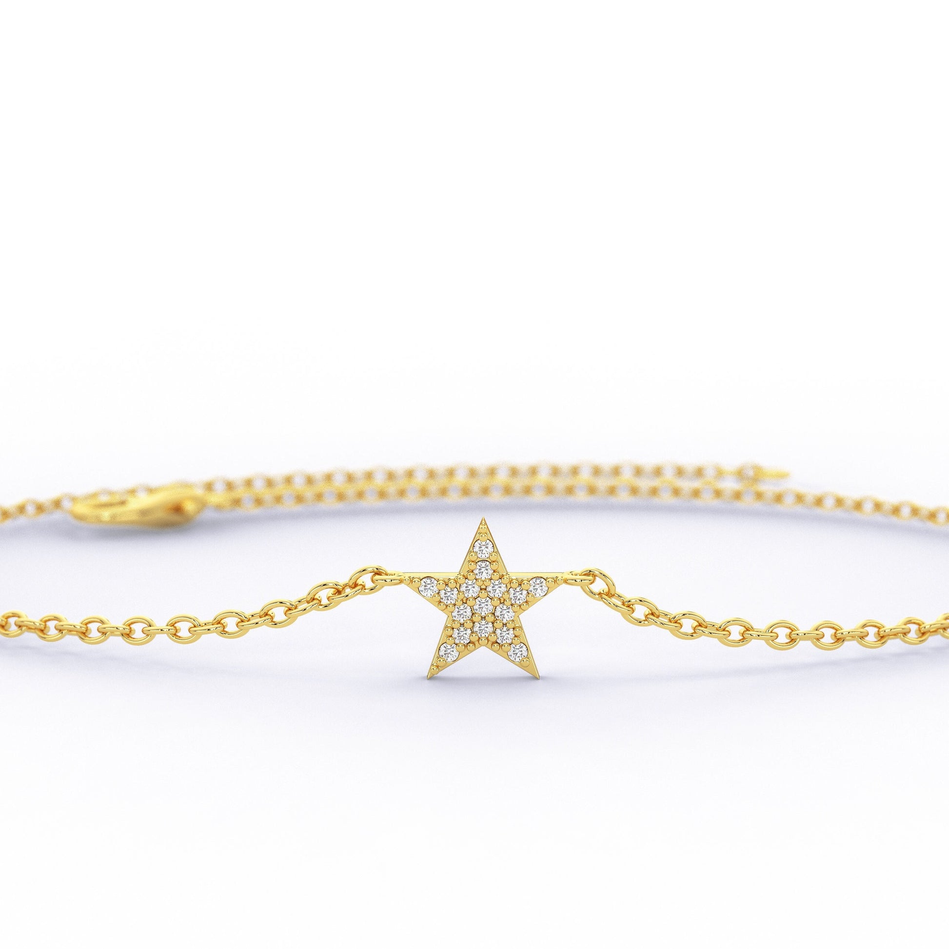 Diamond Star Bracelet / 14k Gold and Diamond Star Bracelet / Dainty StarBracelet / Diamond Birthday Gift / Holiday Gift