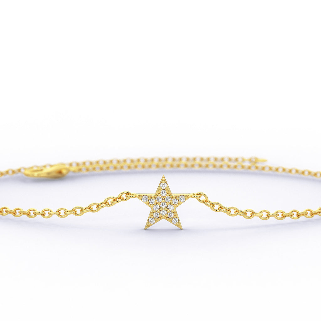 Diamond Star Bracelet / 14k Gold and Diamond Star Bracelet / Dainty StarBracelet / Diamond Birthday Gift / Holiday Gift