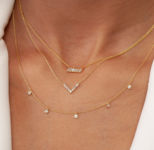 Diamond Station Necklace / 14k Gold Diamond Station Necklace / Dainty Diamond Necklace / Diamond Station Necklace / Layering Necklace