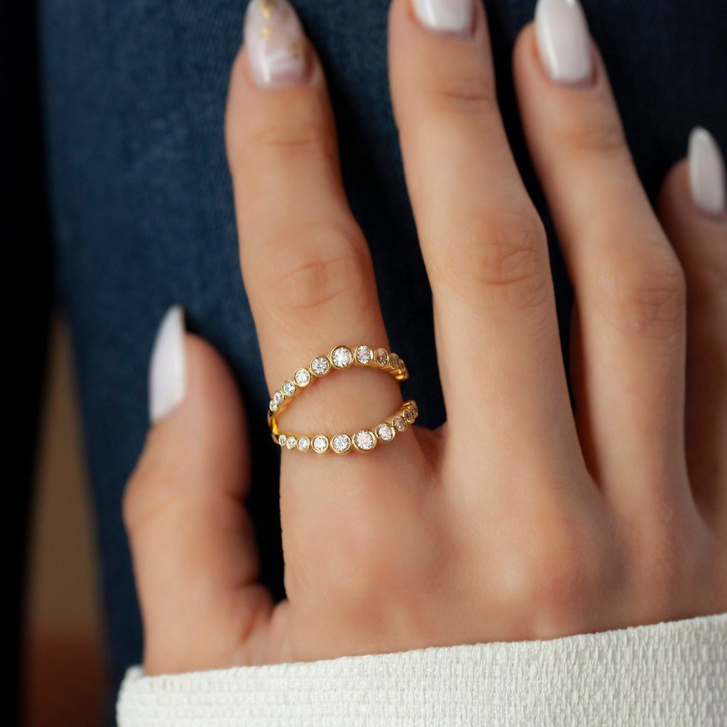 14k Gold Diamond Stacking Ring: Bezel Set Wedding Band