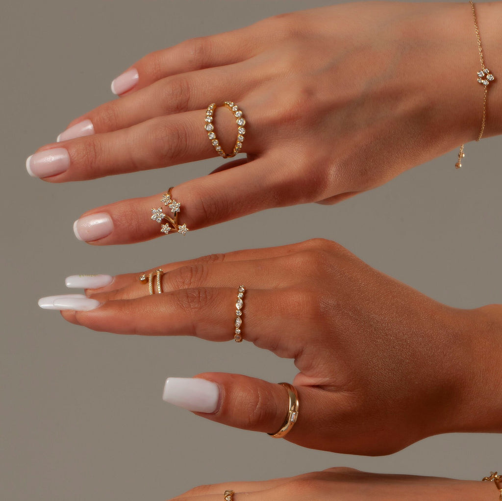 14k Gold Diamond Stacking Ring: Bezel Set Wedding Band