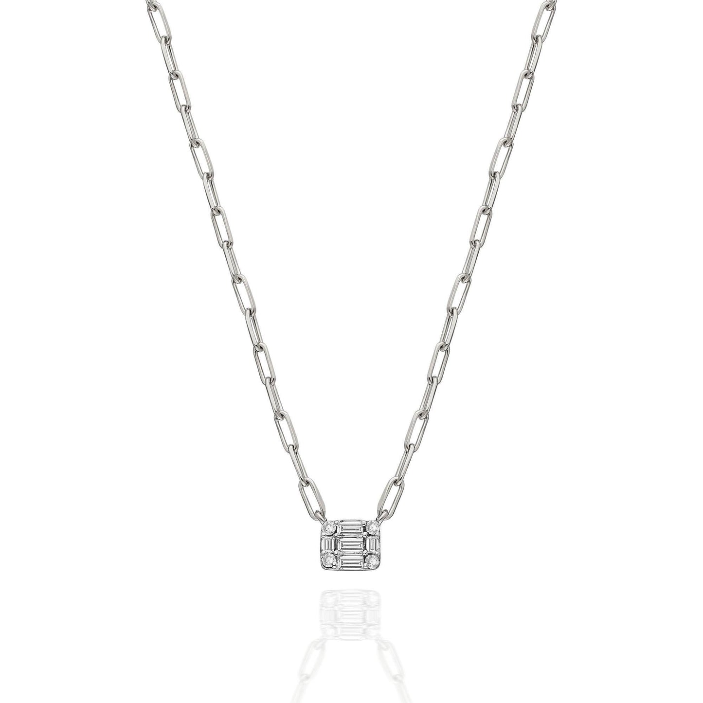 Baguette Diamond Necklace / 14k Gold Diamond Baguette Layer Necklace / Paperclip Chain Necklace / Diamond Birthday Gift