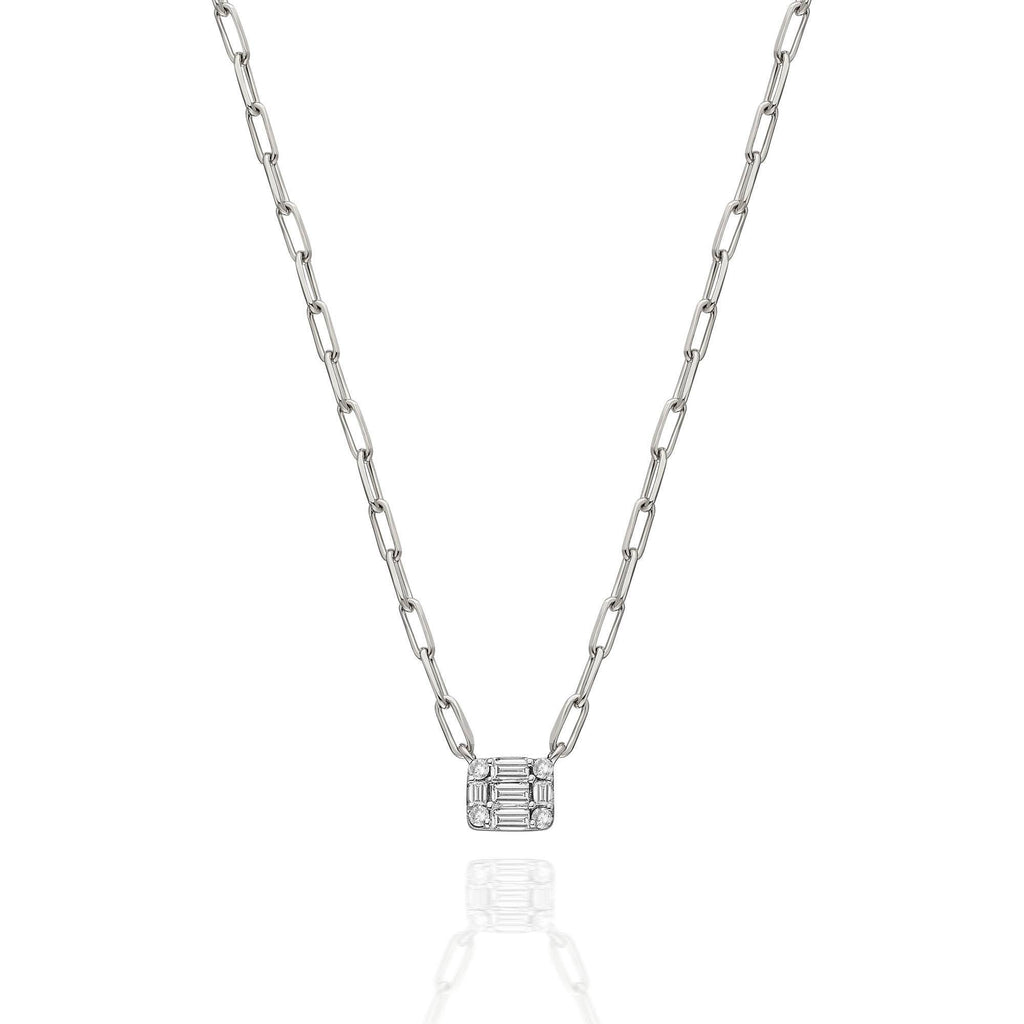 Baguette Diamond Necklace / 14k Gold Diamond Baguette Layer Necklace / Paperclip Chain Necklace / Diamond Birthday Gift