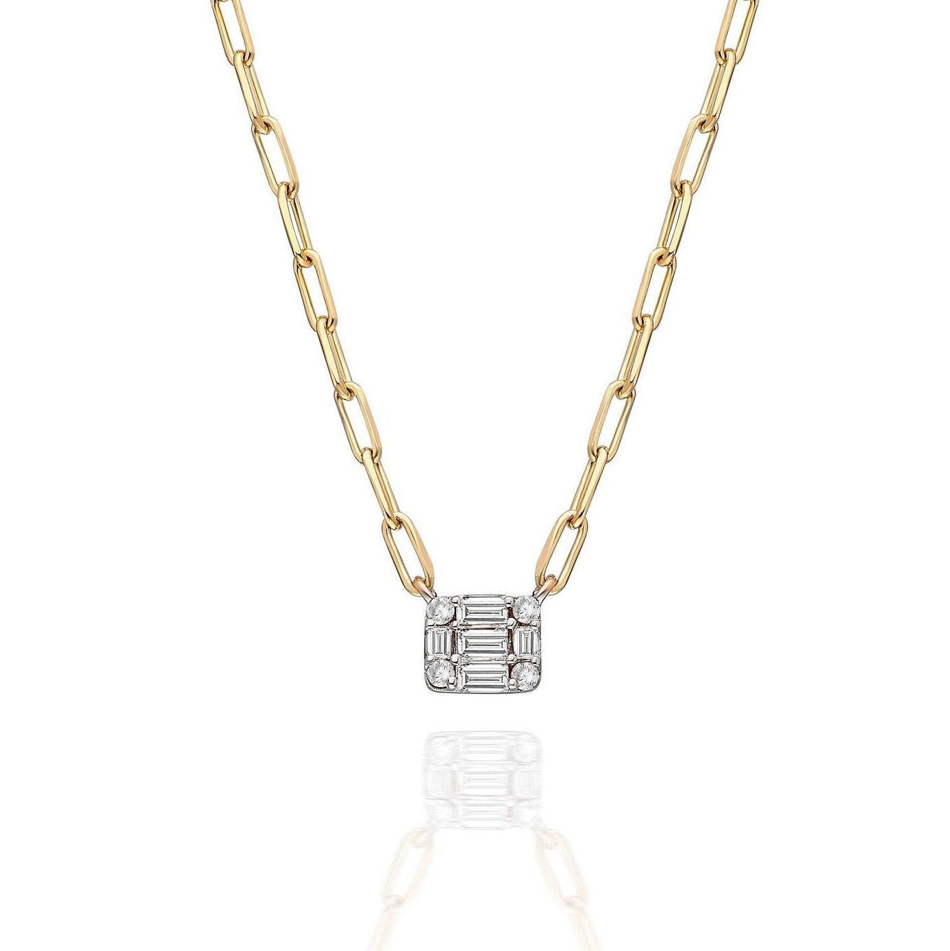 Baguette Diamond Necklace / 14k Gold Diamond Baguette Layer Necklace / Paperclip Chain Necklace / Diamond Birthday Gift