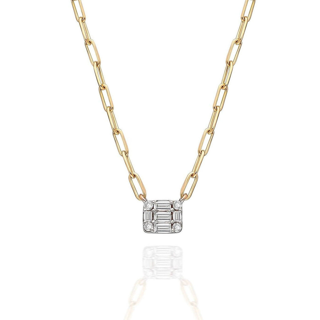 Baguette Diamond Necklace / 14k Gold Diamond Baguette Layer Necklace / Paperclip Chain Necklace / Diamond Birthday Gift