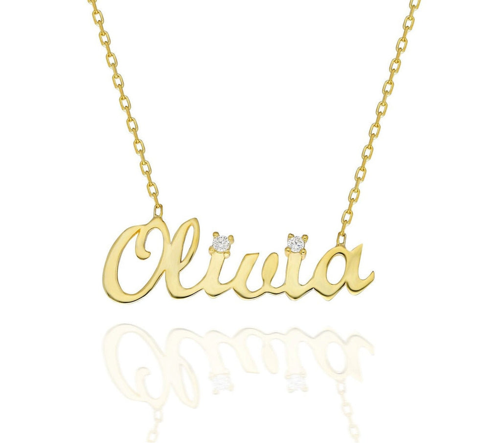 Diamond Name Necklace / 14k Gold Diamond Script Name Necklace / Birthday Gift / Graduation Gift / Layered Necklace / Bridal Gift