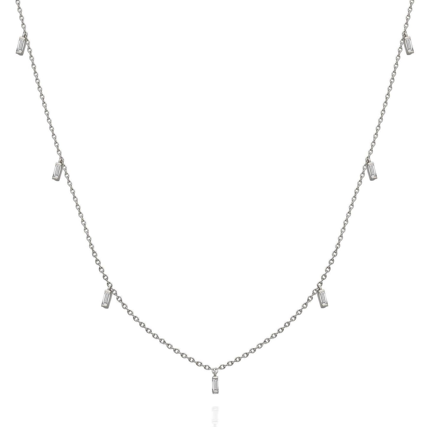 Diamond Station Necklace / 14k Gold and Baguette Diamond Station Necklace / Dainty Diamond Necklace / Layering Necklace