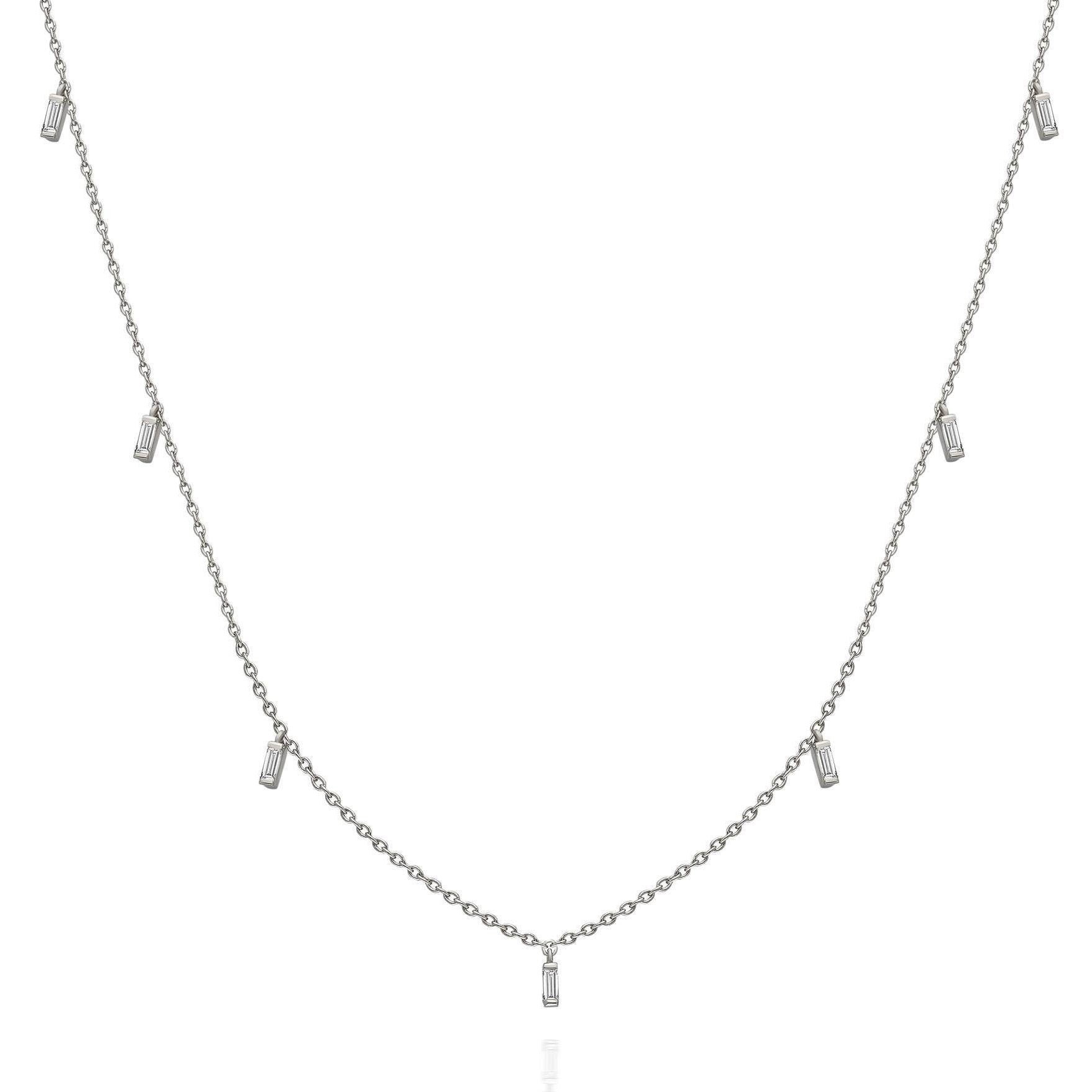 Diamond Station Necklace / 14k Gold and Baguette Diamond Station Necklace / Dainty Diamond Necklace / Layering Necklace