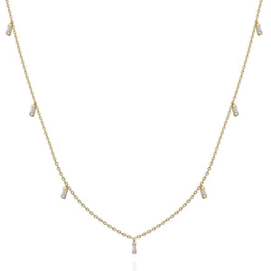 Diamond Station Necklace / 14k Gold and Baguette Diamond Station Necklace / Dainty Diamond Necklace / Layering Necklace