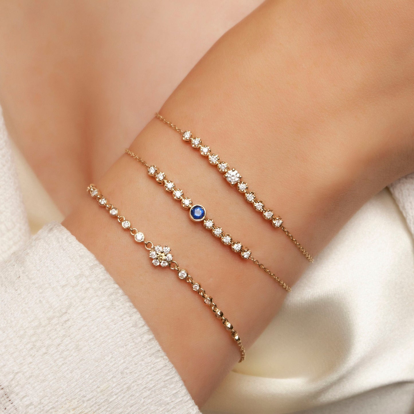 Diamond and Sapphire Bolo Bracelet / Diamond Tennis Bracelet / Dainty Diamond Bracelet / Diamond Adjustable Bracelet