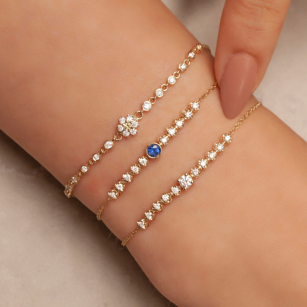 Diamond and Sapphire Bolo Bracelet / Diamond Tennis Bracelet / Dainty Diamond Bracelet / Diamond Adjustable Bracelet