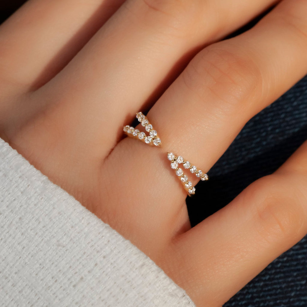 14k Gold Round Diamond Ring/ Diamond Cuff Ring / Anniversary Birthday Graduation Gift / Open Ring / Stackable Ring / Lab or Natural Diamonds