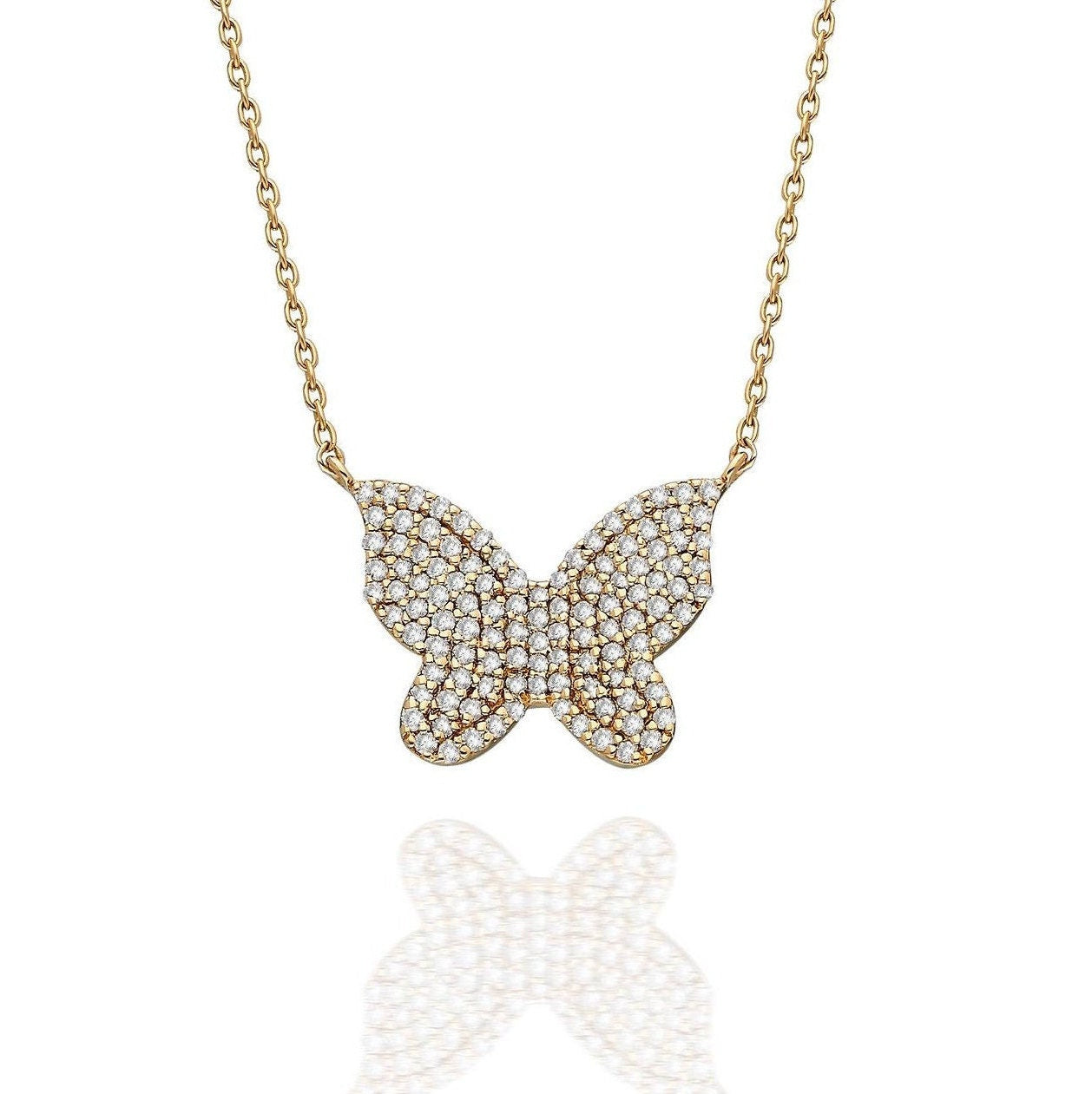 Diamond Butterfly Necklace / 14k Diamond Pave Butterfly Necklace / Pave Diamond Charm Necklace / Graduation Gift / Birthday Gift