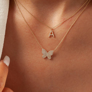 Diamond Butterfly Necklace / 14k Diamond Pave Butterfly Necklace / Pave Diamond Charm Necklace / Graduation Gift / Birthday Gift