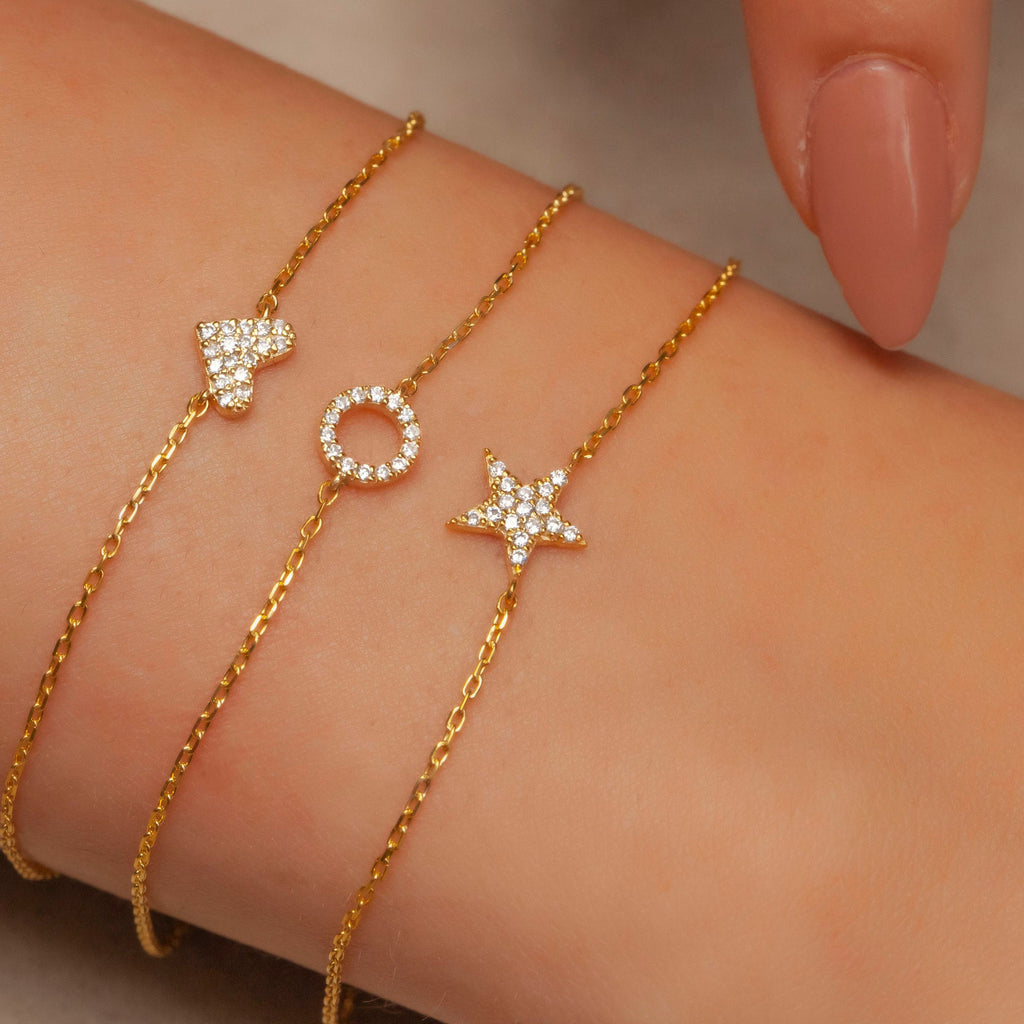 Diamond Star Bracelet / 14k Gold and Diamond Star Bracelet / Dainty StarBracelet / Diamond Birthday Gift / Holiday Gift