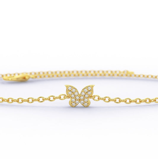 Diamond Butterfly Chain Bracelet / 14k Diamond Pave Butterfly Chain Bracelet / Pave Diamond Charm Bracelet / Graduation Gift / Birthday Gift