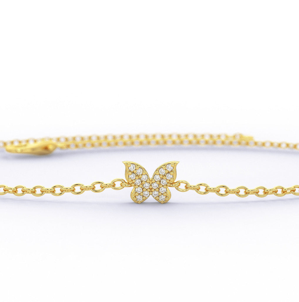 Diamond Butterfly Chain Bracelet / 14k Diamond Pave Butterfly Chain Bracelet / Pave Diamond Charm Bracelet / Graduation Gift / Birthday Gift