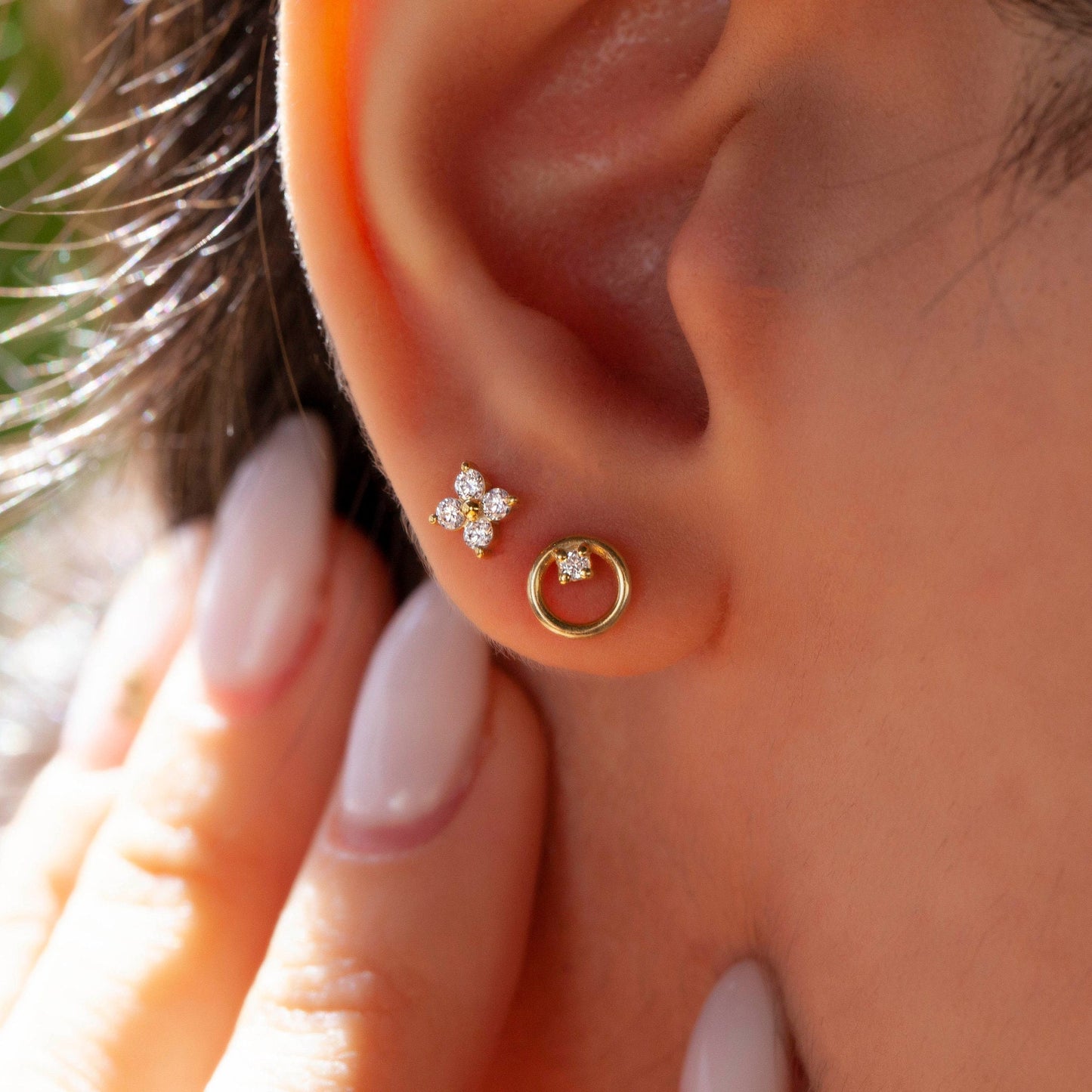 Diamond Flower Studs / 14k Gold and Diamond Clover Stud Earrings / Diamond Studs Earrings / Dainty Diamond Studs / Birthday Gift