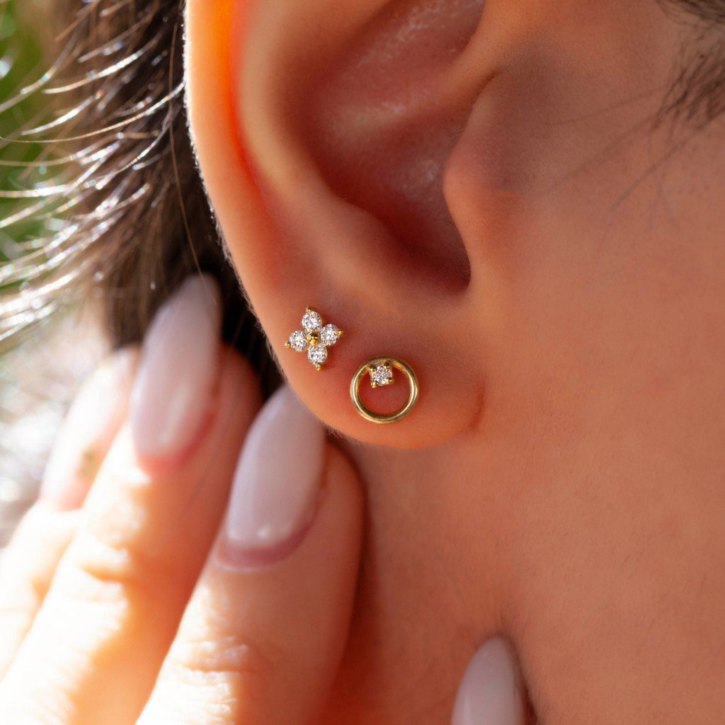 Diamond Flower Studs / 14k Gold and Diamond Clover Stud Earrings / Diamond Studs Earrings / Dainty Diamond Studs / Birthday Gift