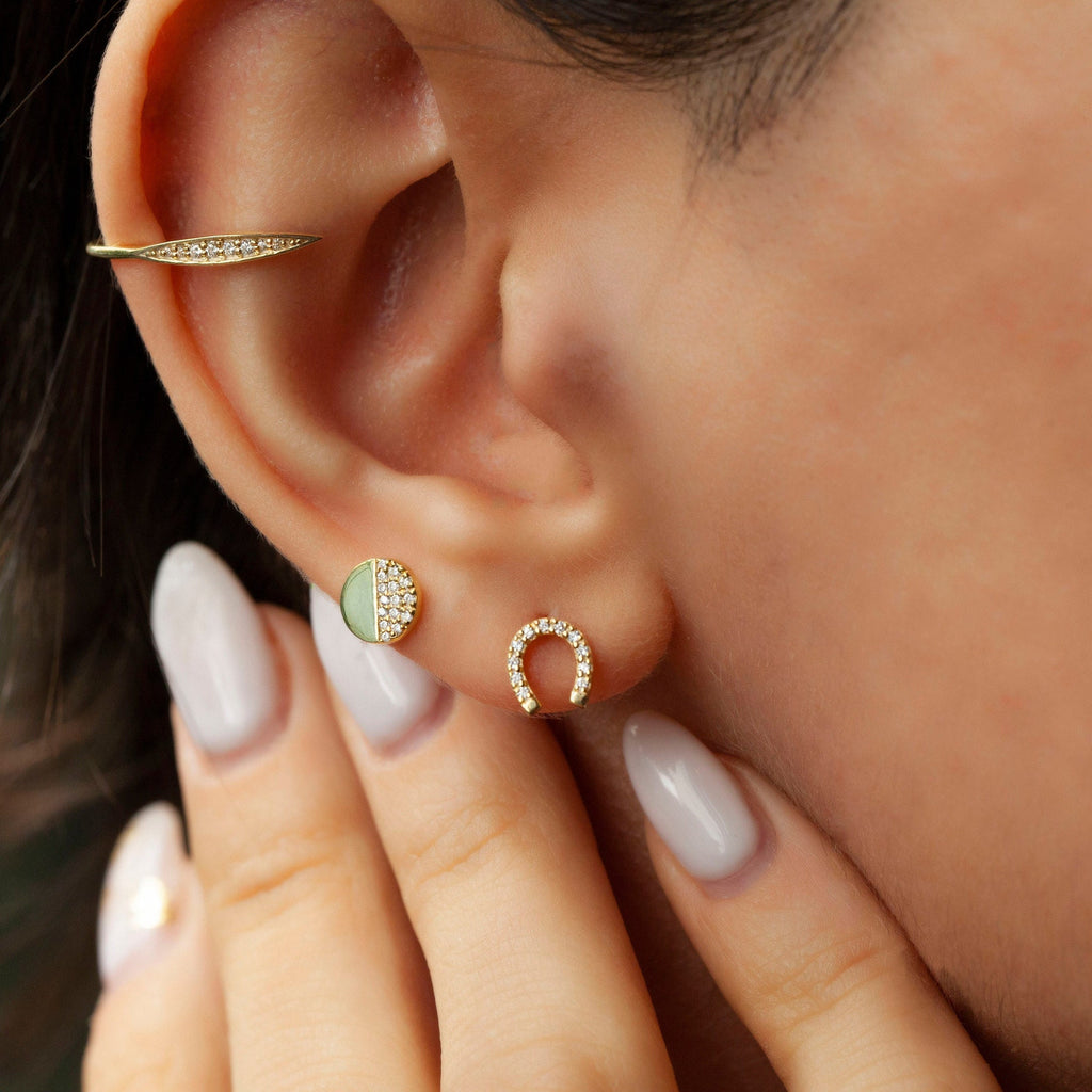 Diamond Horseshoe Stud Earrings / 14k Diamond Stud Earrings / Dainty Diamond Studs / Birthday Gift / Bridal Gift / Graduation Gift