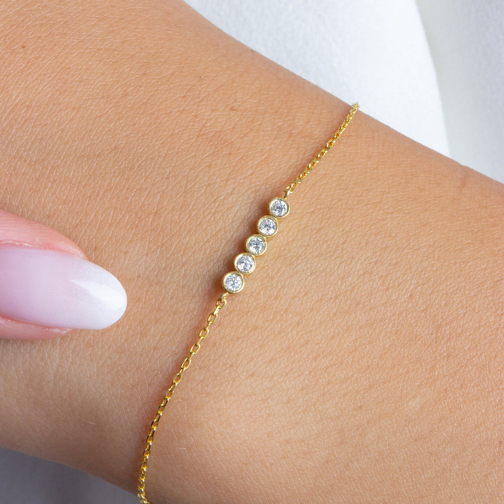 Diamond Bar Bracelet / 14k Gold and Diamond Bar Bracelet / Dainty Diamond Bracelet / Holiday Gift / Diamond Birthday Present