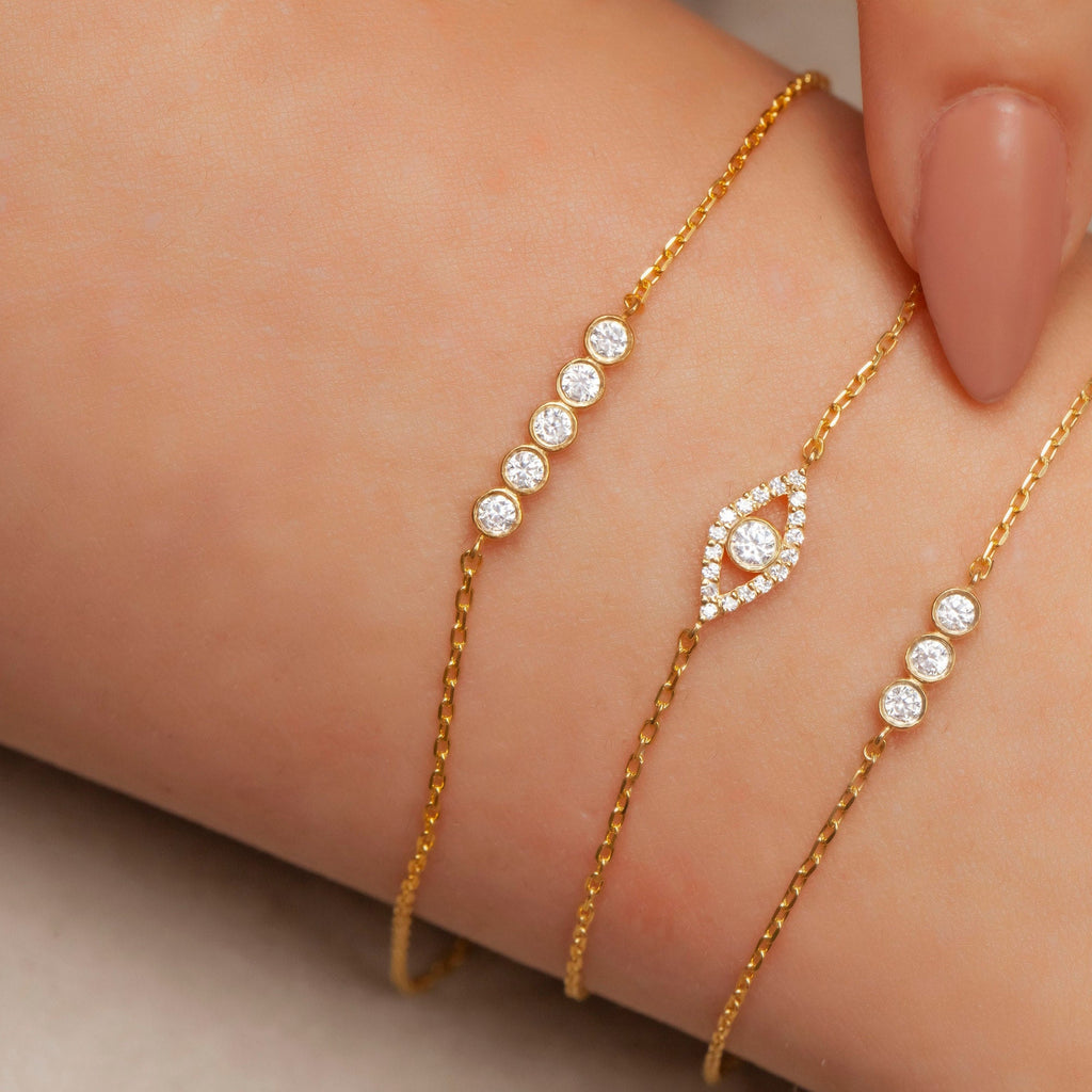 Diamond Bar Bracelet / 14k Gold and Diamond Bar Bracelet / Dainty Diamond Bracelet / Holiday Gift / Diamond Birthday Present