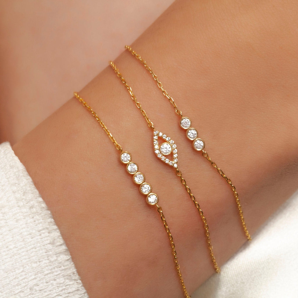 Diamond Bar Bracelet / 14k Gold and Diamond Bar Bracelet / Dainty Diamond Bracelet / Holiday Gift / Diamond Birthday Present