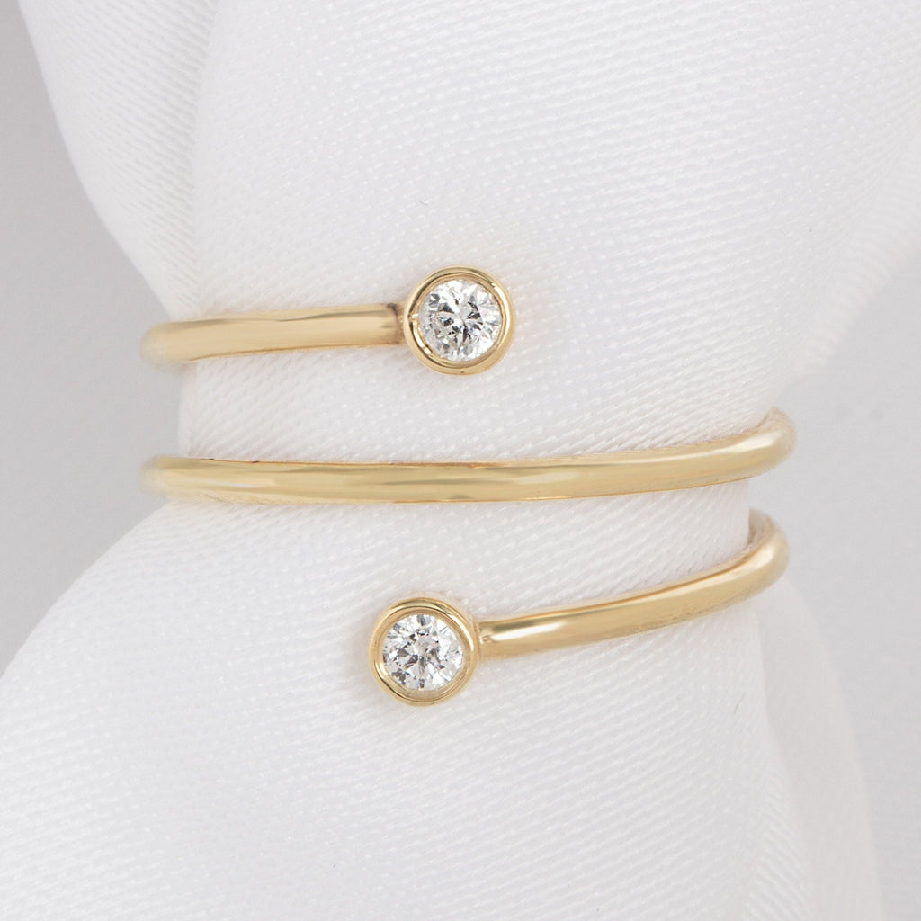 Diamond Spiral Cuff Ring / 14k Gold Spiral Diamond Cuff Ring / Anniversary Ring / Wedding Band / Stacking Ring / Bridal Gift / Birthday Gift