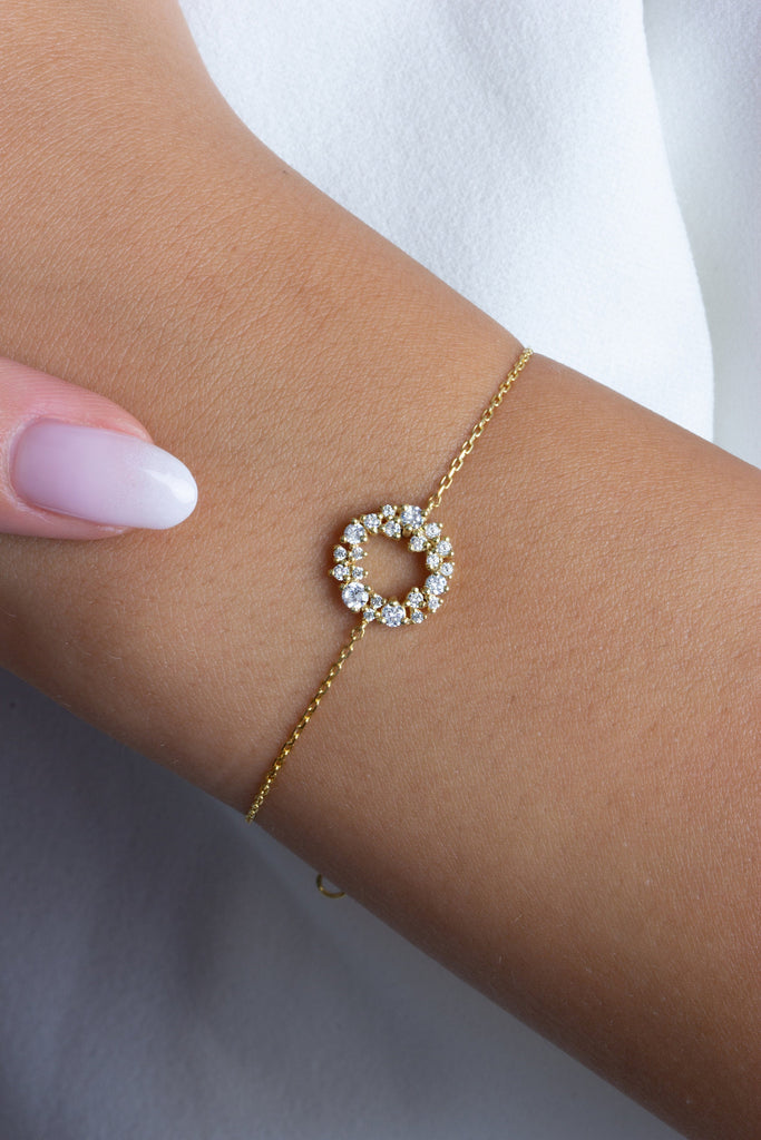 Diamond Cluster Bracelet / 14k Gold and Diamond Cluster Bracelet / Diamond Disc Bracelet / Diamond Circle BraceletGift Idea